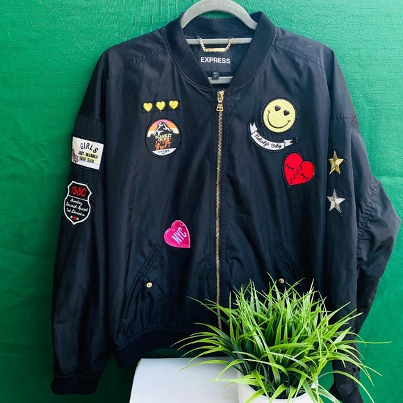 Express Jackets & Blazers - Express (Patchwork) Bomber Jacket